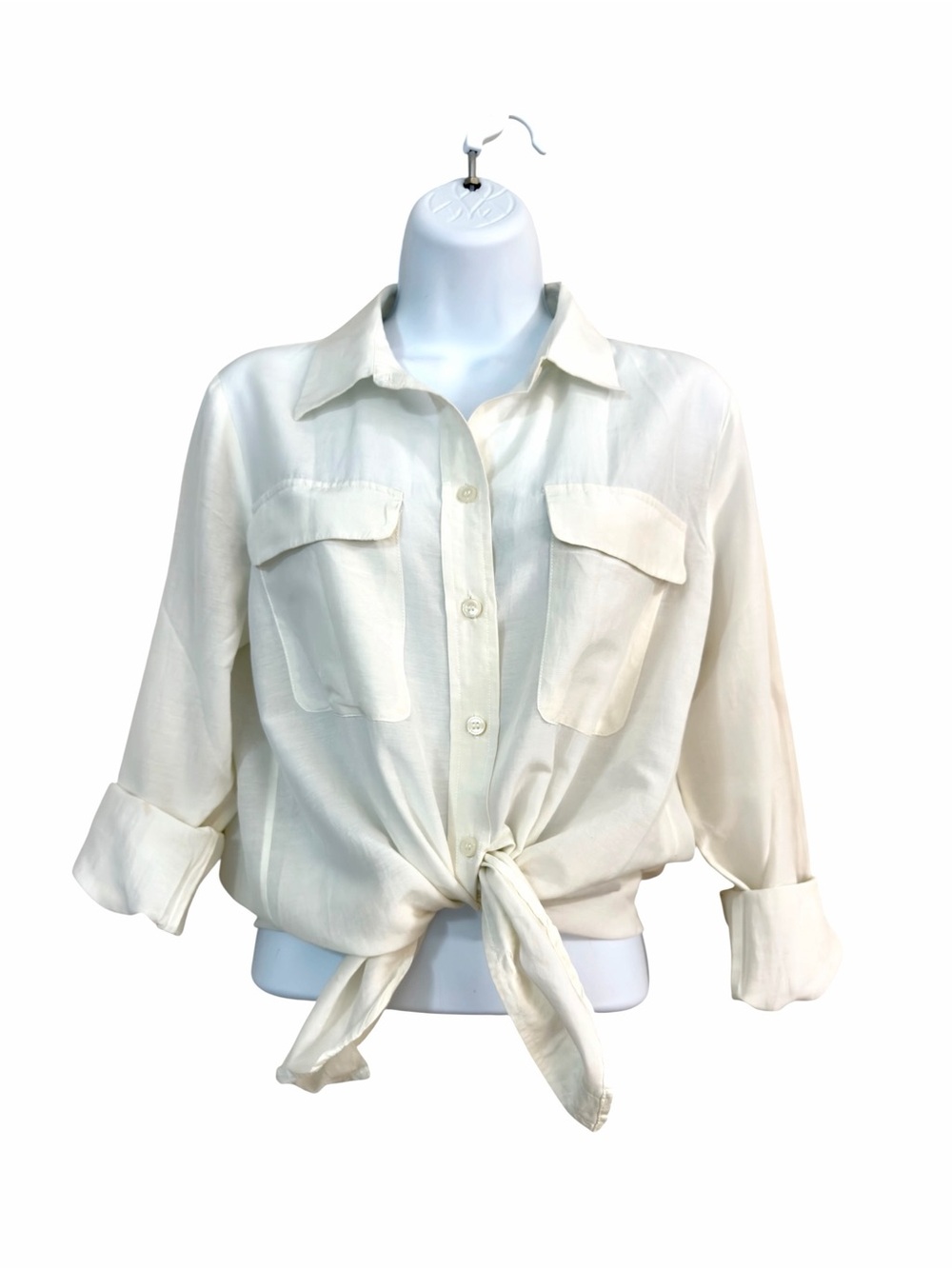 KENAR Ivory Shirt Size Medium Cotton Silk Long Sleeve Button Front Summer Top